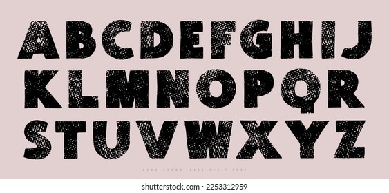 Sans serif font in the style of handmade graphic. Letters with vintage texture for logo and emblem design. Vector illustration