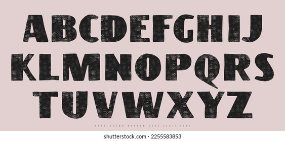 Sans serif font in the style of handmade graphic. Letters with vintage texture for logo and emblem design. Vector illustration