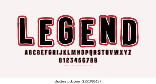Sans serif font in the style of handmade graphic. Letters and numbers with contour for logo and emblem design. Color print on white background