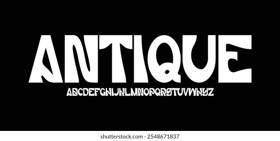 Fuente Sans serif con tipografía de estilo vintage. Fuente de Vector de alfabeto con mayúsculas, minúsculas y número. La fuente regular Bold con mayúsculas puede variar en minúsculas.
