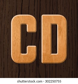 Sans serif geometric font with wood texture. Vector illustration
