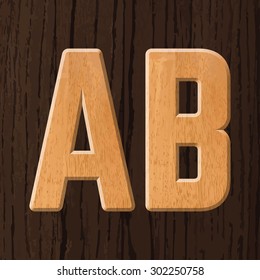 Sans serif geometric font with wood texture. Vector illustration
