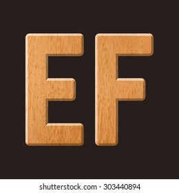 Sans serif geometric font with wood texture. Vector illustration 