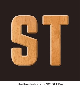 Sans serif geometric font with wood texture. Vector illustration
