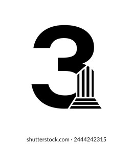 Sans Serif Number  3 Pillar Law Logo	