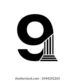 Sans Serif Number 9 Pillar Law Logo	