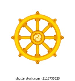 Sansara. The golden wheel of Sansara. In Buddhism a symbol of rebirth, getting out of the wheel, liberation. Icon, clipart for website, application about self-development, Buddhism, meditation. Vector