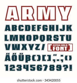 Sanserif Contour Font In Military Style. Extra Bold Face