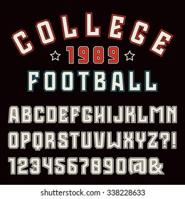 Sanserif font with contour. Bold face. Color print on black background