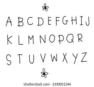 Sanserif font with hand-drawn soft shape. Raw type font. Isolated on white background - Vector 