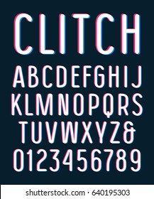 Sanserif font with rounded corners and glitch 3d effect. Isolated on black background