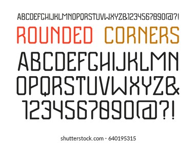 Sanserif font with rounded corners. Typeface in sport style. Design for titles and logos. Isolated on white background