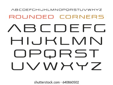 Sanserif font with rounded corners. Typeface in thin line style. Design for titles and logos. Isolated on white background