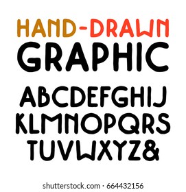 Sanserif font with rounded corners. Typeface in the style of handmade graphics. Isolated on white background