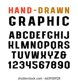 Sanserif font in the style of handmade graphics. Bold face. Isolated on white background