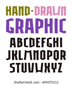 Sanserif font in the style of handmade graphics. Isolated on white background