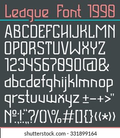 Sanserif font in thin line style. Full version. Light font on dark background