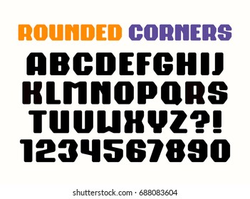Sanserif square font with rounded corners. Bold face. Isolated on white background