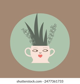 sanseviera in flowerpot with cute funny face