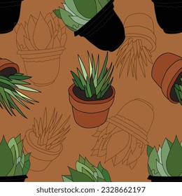 sanseviera in pots seamless pattern