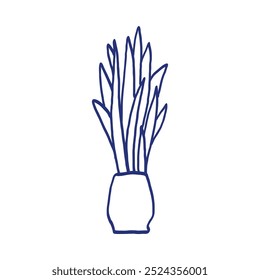 Esboço da planta da casa de Sansevieria. Ilustração de vetor de planta de cobra interior. Caneta azul desenhada à mão ou desenho marcador. Filhos primitivos. Língua da sogra ou desenho de Dracaena trifasciata