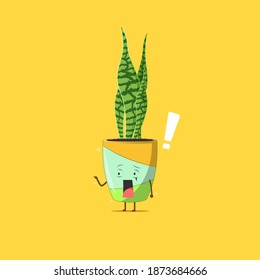 Sansevieria plant character got shocked and point to something isolated on yellow background. Sansevieria plant character emoticon illustration