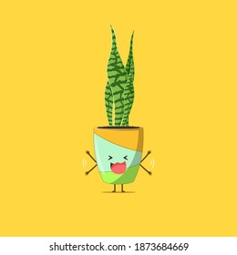 Sansevieria plant character laughing isolated on yellow background. Sansevieria plant character emoticon illustration