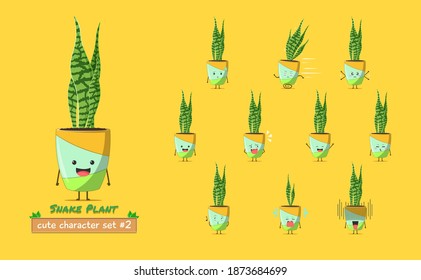 Sansevieria plant character set 2 isolated on yellow background. Sansevieria plant character emoticon illustration