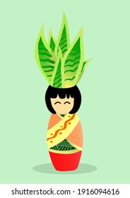 Sansevieria plant vector, this good plant to absorb air pollution is very suitable to be placed in your room so that it feels comfortable and fresh. illustration with a pot-shaped head of a beautiful.