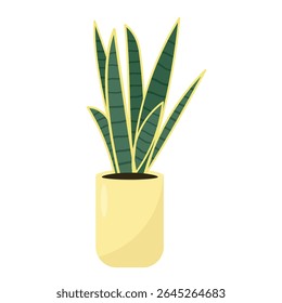 Sansevieria. Planta de cobra, Trifasciata Laurentii. Flores para casa. Ilustração vetor de plantas caseiras, estilo plano. Dracaena com três faixas. Plantas interiores.