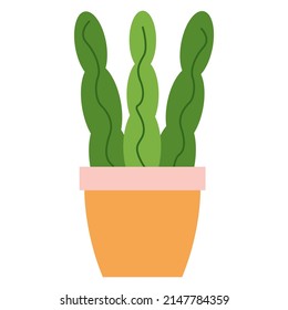 Sansevieria con tres hojas en maceta de flores cuadradas de naranja. La composición está aislada en el fondo blanco. Adecuado para la reserva de recortes, textil, portada de cuadernos, platos, tazas, sitio web. Ilustración del vector