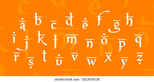 sanskrit style letters. concept alphabet design. vector typography. eastern style oriental latin typeface