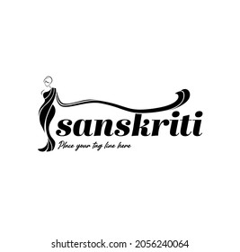 Sanskriti sarees logo. Sanskriti (culture) clothing logo with women figure.