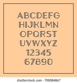 Sans-serif font with elegant thin lines. Vector alphabet with latin letters and numbers