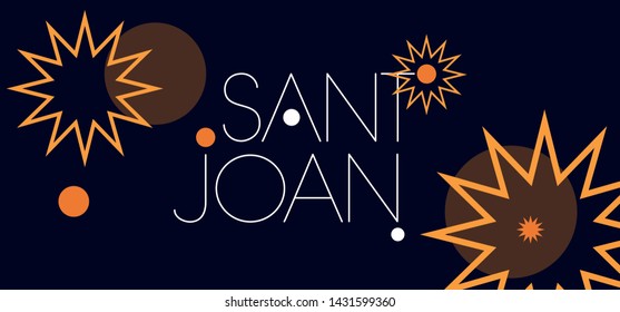 Sant Joan - hand drawn lettering, written in Spanish on dark blue background. Flat vector illustration for seasonal design and decoration, cards, invitations, greetings, posters, flyers, prints, web.