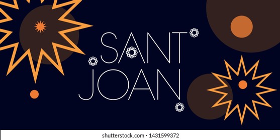 Sant Joan - hand drawn lettering, written in Spanish on dark blue background. Flat vector illustration for cards, seasonal design and decoration, invitations, greetings, posters, flyers, prints, web.
