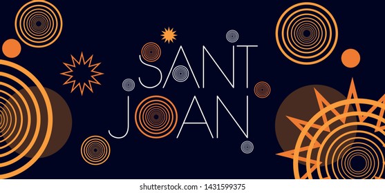 Sant Joan - hand drawn lettering, written in Spanish on dark blue background. Flat vector illustration for cards, greetings, invitations, seasonal design and decoration, posters, flyers, prints, web.