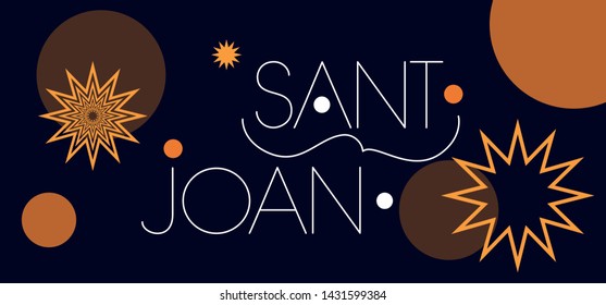 Sant Joan - hand drawn lettering, written in Spanish on dark blue background. Flat vector illustration for cards, invitations, greetings, seasonal design and decoration, posters, flyers, prints, web.