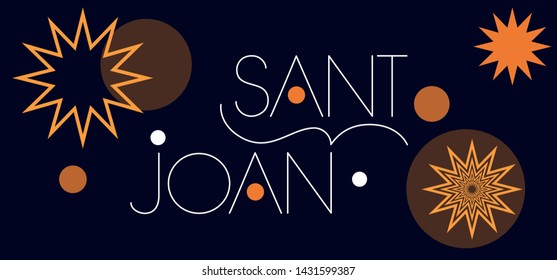 Sant Joan - hand drawn lettering, written in Spanish on dark blue background. Flat vector illustration for cards, invitations, seasonal design and decoration, greetings, posters, flyers, prints, web.