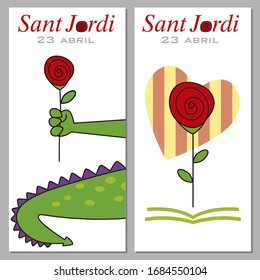 Sant Jordi. Catalonia traditional celebration. Two points from the book of Sant Jordi