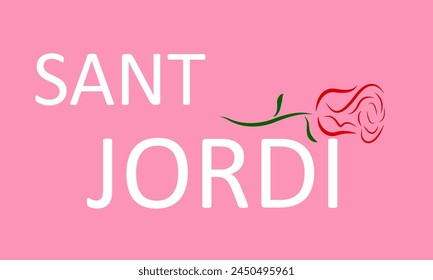 Día de San Jordi o San Jorge tipografía y rosa, ilustración de Arte vectorial.