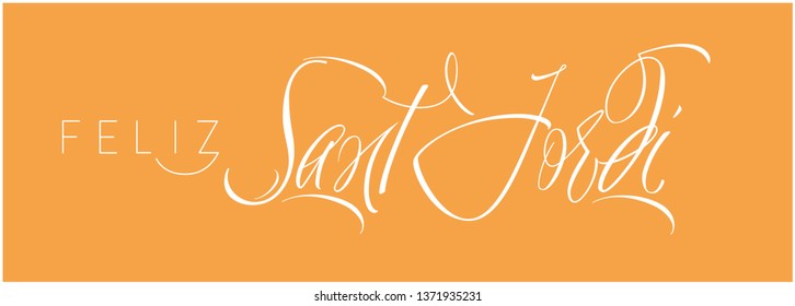 Sant Jordi or Saint George's Day - hand drawn calligraphy, written in Spanish, on yellow background. Flat vector illustration for cards, posters, prints, decoration, greetings, invitations, web.