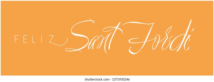 Sant Jordi or Saint George's Day - hand drawn calligraphy, written in Spanish, on yellow background. Flat vector illustration for cards, posters, prints, greetings, invitations, decoration, web.