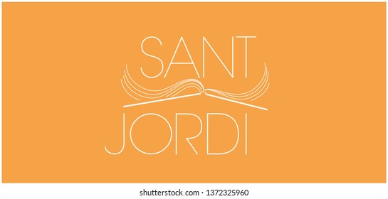 Sant Jordi or Saint George's Day - hand drawn lettering, written in Spanish, on yellow background. Flat vector illustration for design, cards, invitations, greetings, posters, decoration, prints, web.