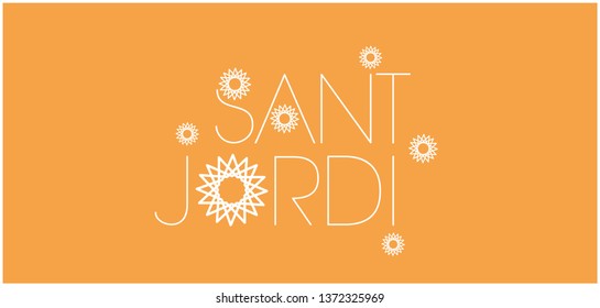 Sant Jordi or Saint George's Day - hand drawn lettering, written in Spanish, on yellow background. Flat vector illustration for design, decoration, cards, invitations, greetings, posters, prints, web.