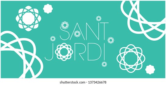 Sant Jordi or Saint George's Day - hand drawn lettering, written in Spanish, on turquoise background. Flat vector illustration for design, invitations, greetings, cards, posters, prints, banners, web.