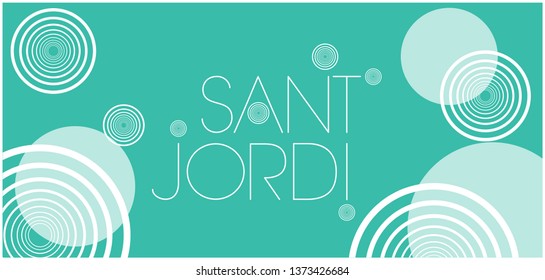 Sant Jordi or Saint George's Day - hand drawn lettering, written in Spanish, on turquoise background. Flat vector illustration for design, cards, posters, invitations, greetings, prints, banners, web.