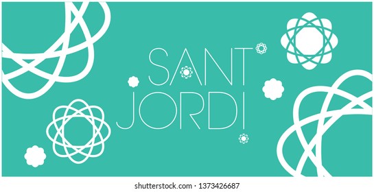 Sant Jordi or Saint George's Day - hand drawn lettering, written in Spanish, on turquoise background. Flat vector illustration for design, cards, posters, prints, greetings, invitations, banners, web.