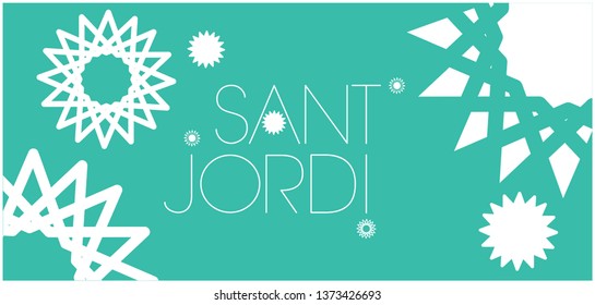 Sant Jordi or Saint George's Day - hand drawn lettering, written in Spanish, on turquoise background. Flat vector illustration for design, cards, posters, greetings, invitations, prints, banners, web.