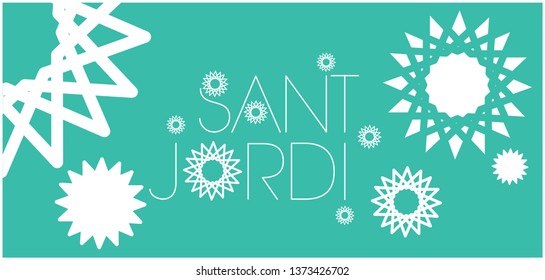 Sant Jordi or Saint George's Day - hand drawn lettering, written in Spanish, on turquoise background. Flat vector illustration for design, cards, posters, prints, invitations, greetings, banners, web.